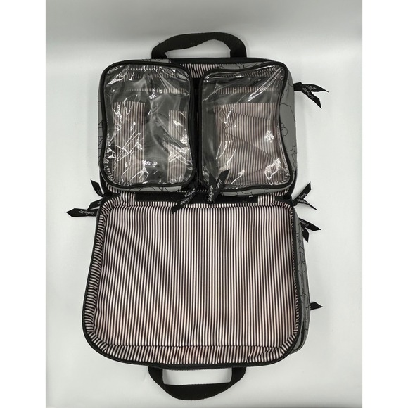 Thirty-One Quilted Floral Print Train Case Cosmetic Makeup Bag Gray, Detachables - Picture 5 of 16